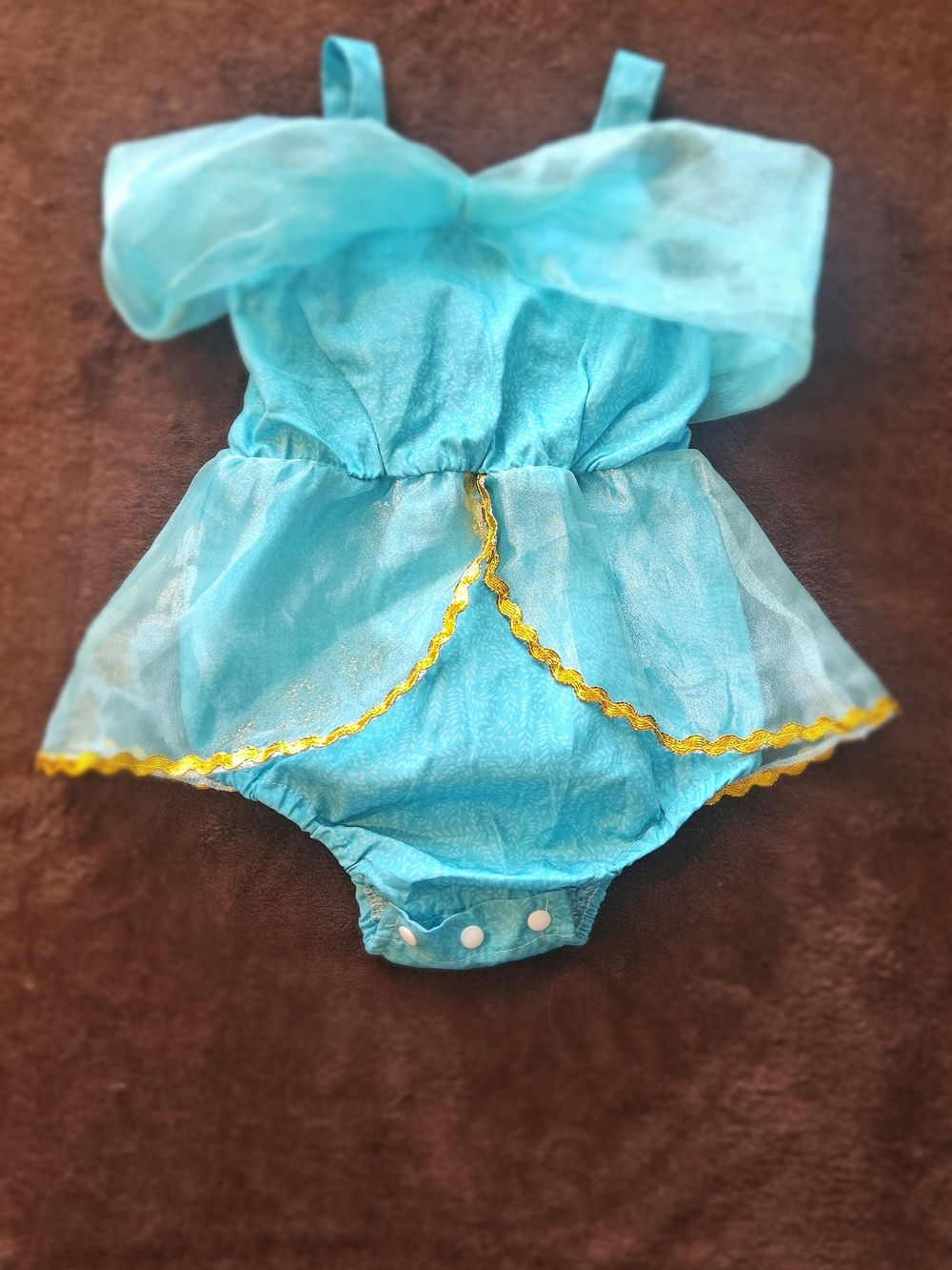 Turquoise Baby/Toddler Romper with Gold Trim